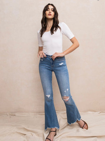 Mid - Rise Flare Jean with Hem Detail