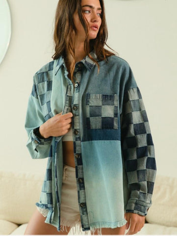 Denim mix match checker shirt