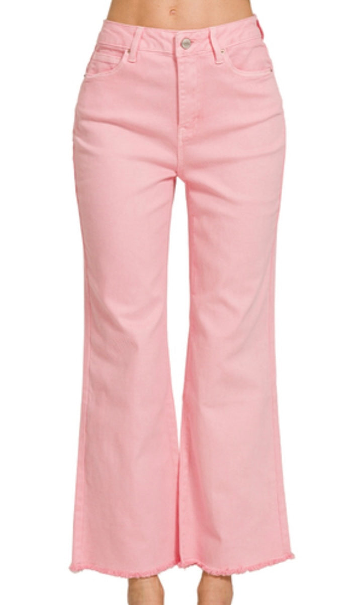 Candy pink frayed jeans