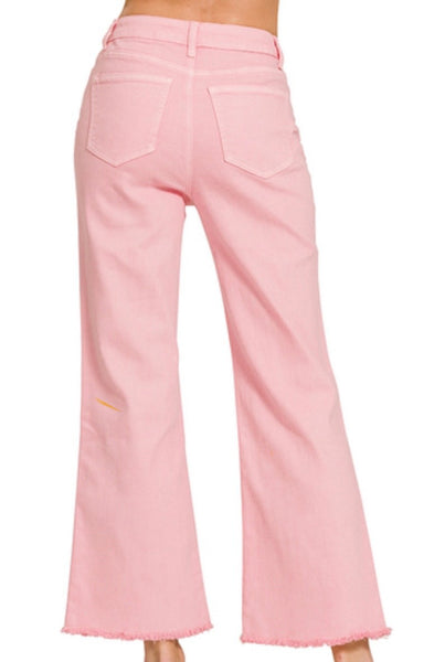 Candy pink frayed jeans