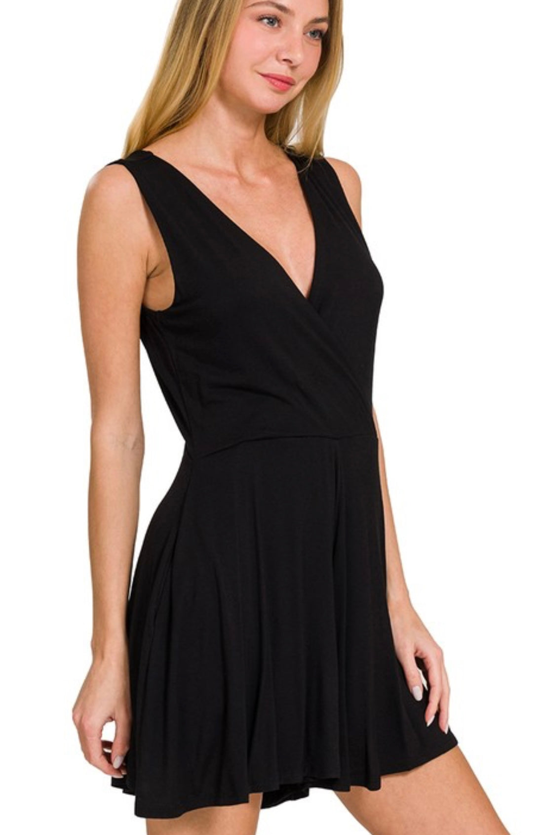 Surplice neckline sleeveless romper