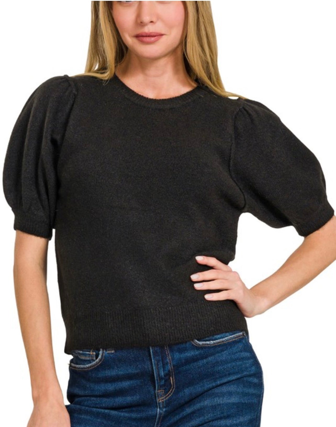 Black Puff Sleeve Sweater