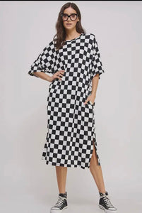 Checkerboard  Black Midi Dress
