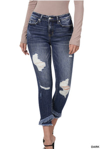 Zenana Mid-Rise Distressed Crop Skinny Jeans