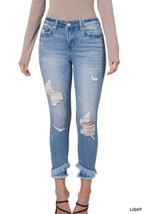 Zenana Light Washed Crop Skinny w/ Distress