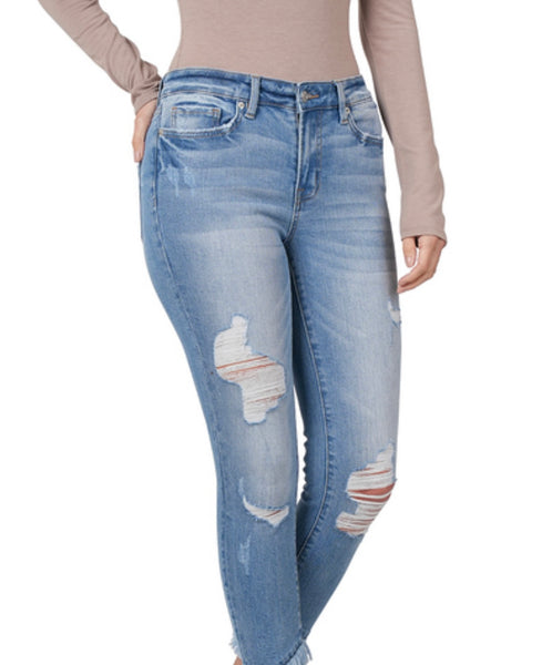 Zenana Light Washed Crop Skinny w/ Distress