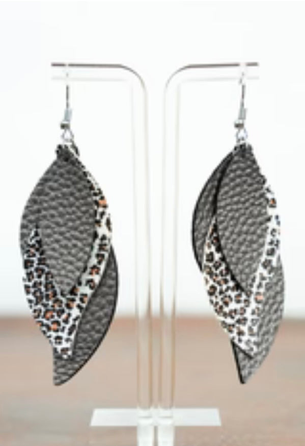 3 Layer Leopard & Brown Earrings