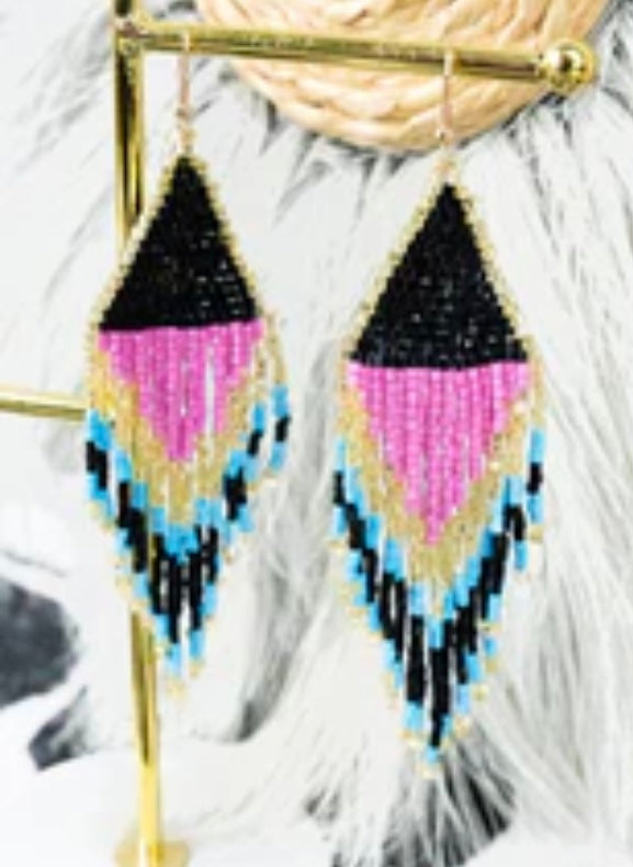 Multi Seed Bead Dangle Earrings