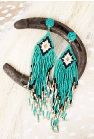 Turquoise Seed Bead Long Earrings