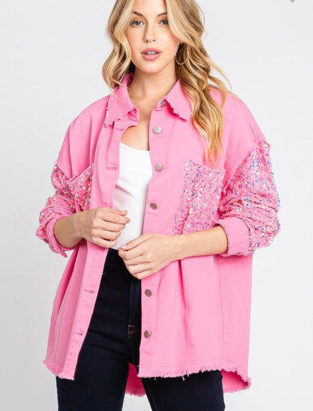 Pink Sequin Sleeve Jacket