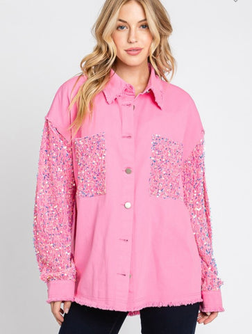 Pink Sequin Sleeve Jacket