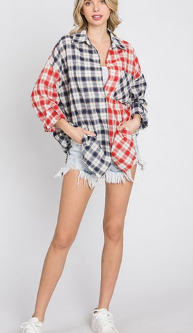 Color Block Plaid Shirt