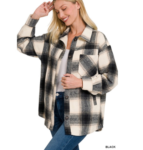 Oversized plaid shacket Black