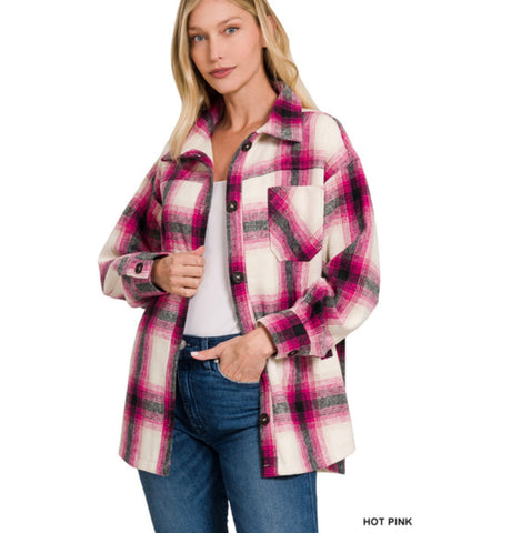 Oversized plaid shacket Hot Pink