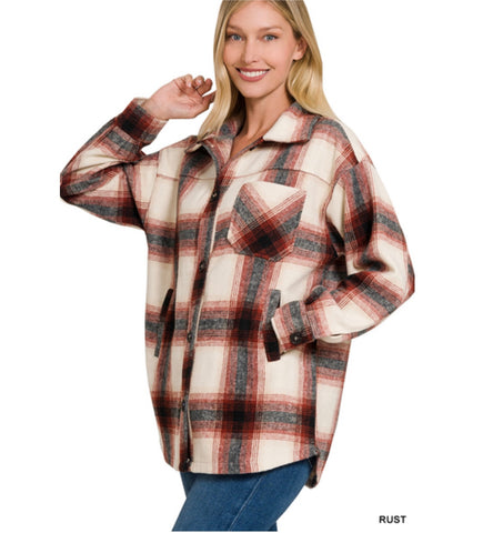 Oversized Plaid Shacket Rust