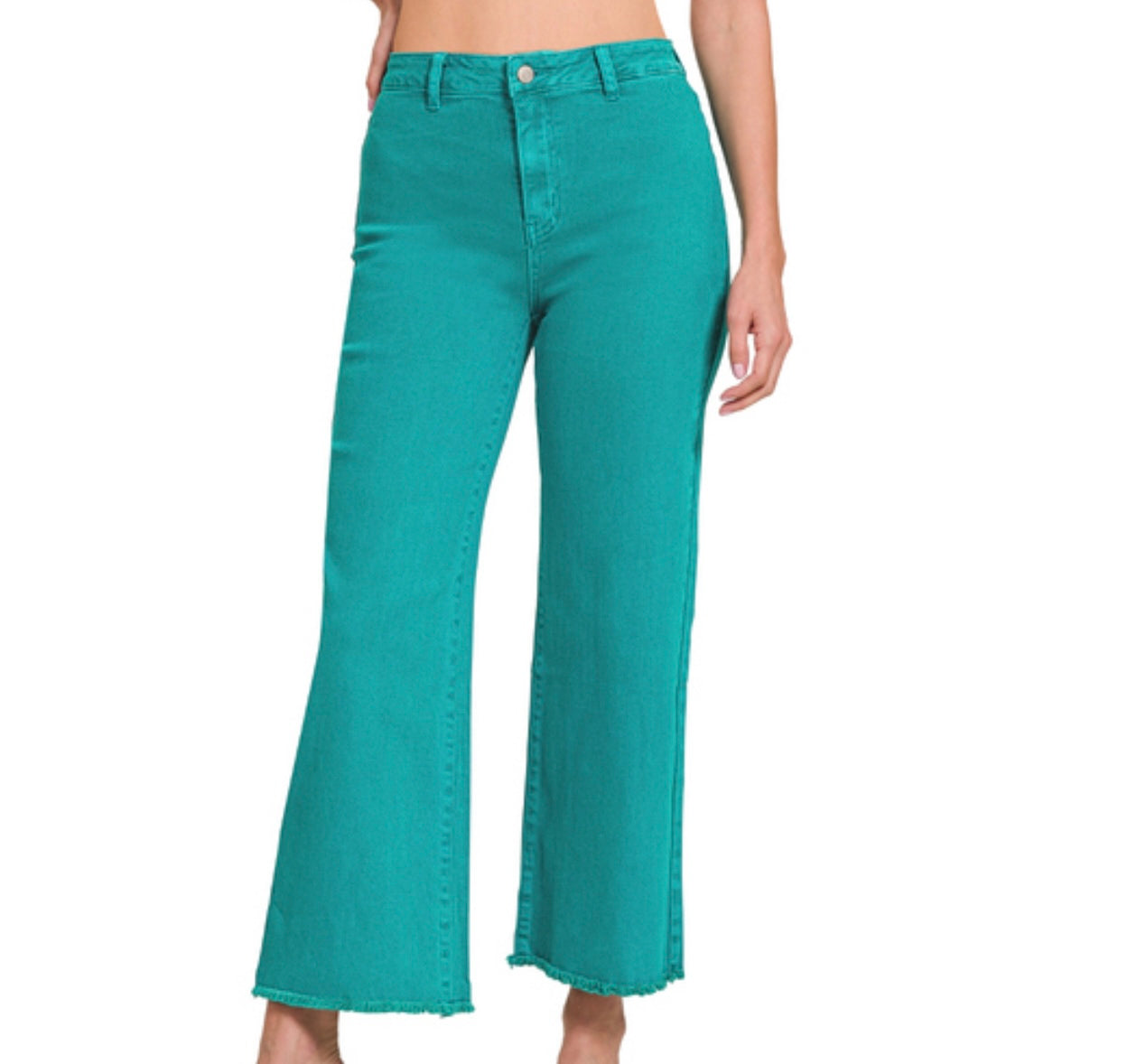 Teal Frayed Cutoff Hem Pants