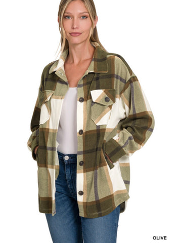 Oversized Plaid Olive Shacket