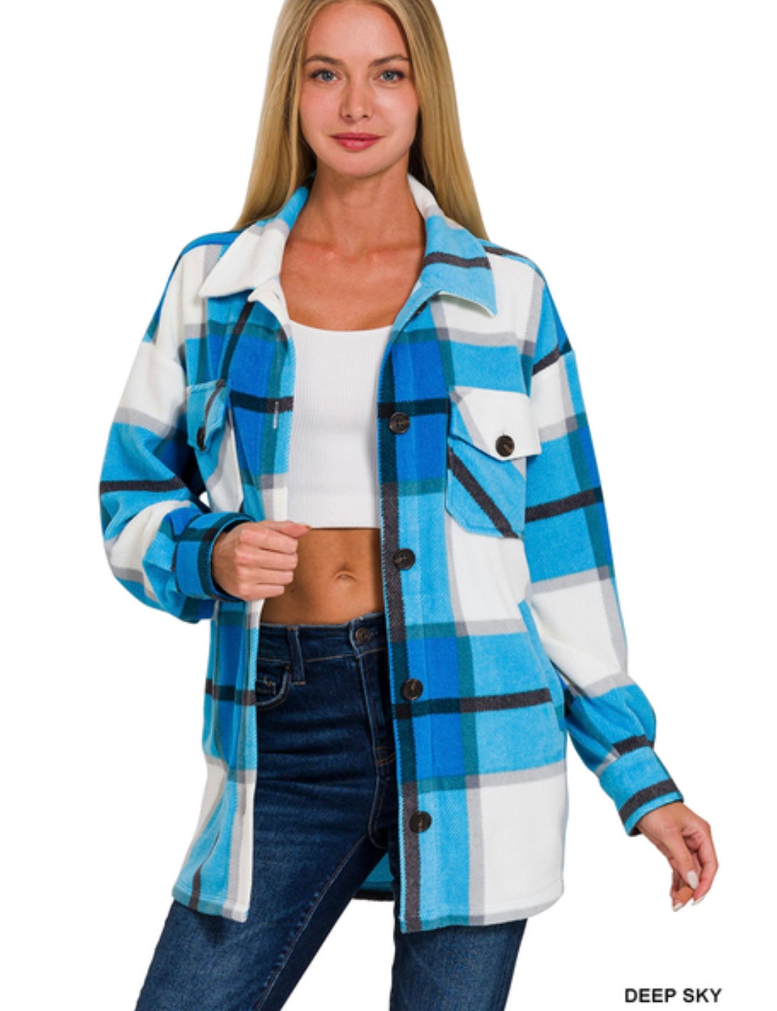 Oversized Plaid Deep Sky Shacket