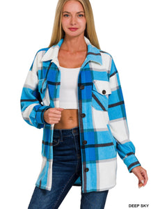 Oversized Plaid Deep Sky Shacket