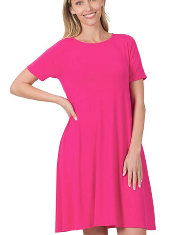 Zenana Short Flared Dress - Hot Pink
