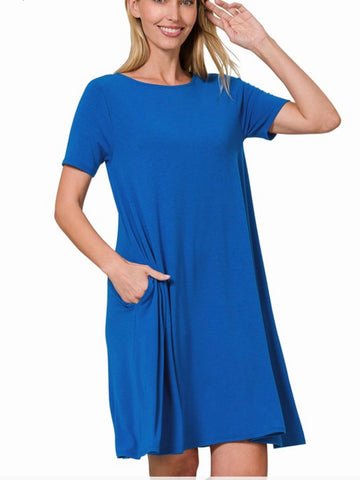 Zenana Short Flared Dress - Classic Blue