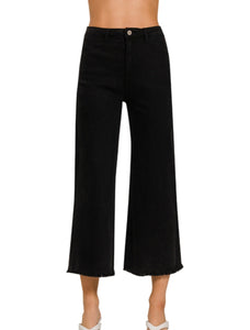 Black Frayed Wide Bottom Pants