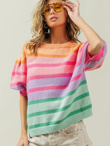 Striped Puff Sleeve Sweater