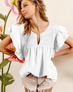 White Layered Ruffle Sleeve Top