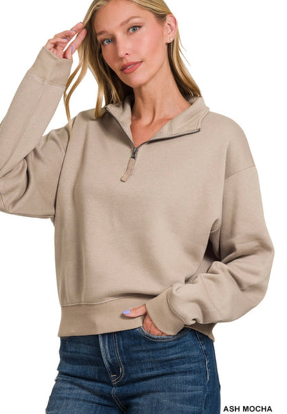 Half Zip Fleece Sweatshirt - Ash Mocha