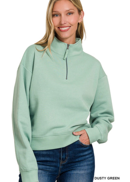 Half Zip Fleece Sweatshirt - Dusty Green