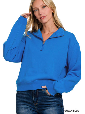 Half Zip Fleece Sweatshirt - Ocean Blue