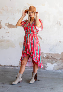 Floral Serape V-neck Hi Lo Maxi Dress