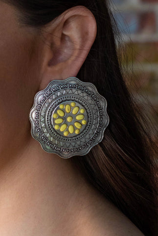 Yellow Concho Flower Earrings