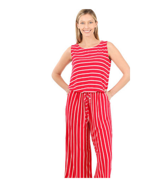 Stripe sleeveless capri jumpsuit