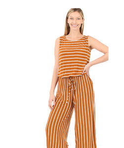 Stripe sleeveless capri jumpsuit