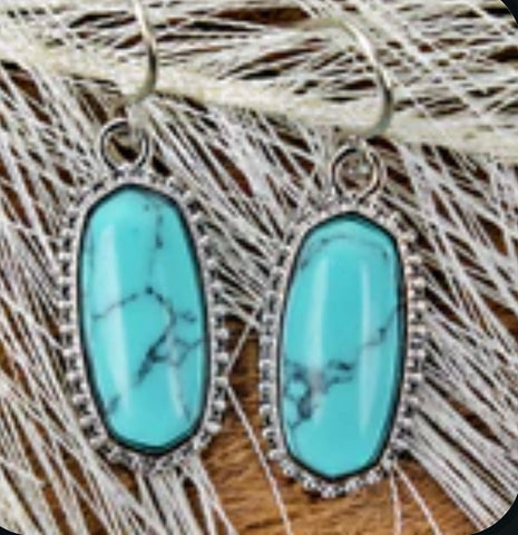 Cilla Turquoise Stone Silvertone Earrings
