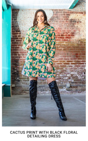 Cactus print with black floral detailing on back