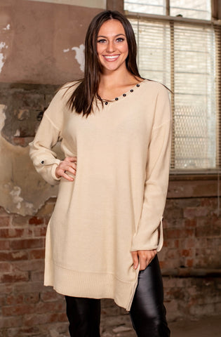 Ivory V-neck Sweater Tunic