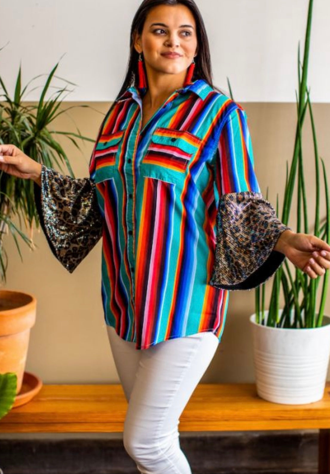 Serape Button / Leopard sequin sleeves