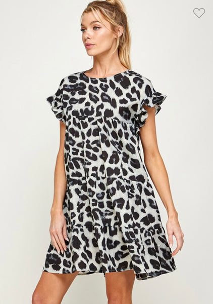Grey Leopard Tier Dress