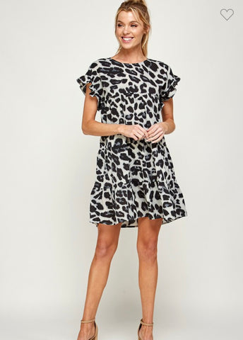 Grey Leopard Tier Dress